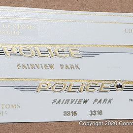 1/43rd scale Fairview Park, Ohio Police Decals