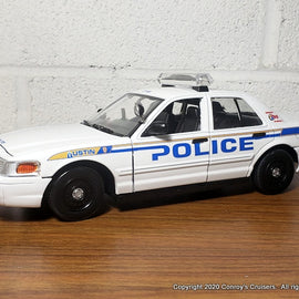 Custom 1/24th scale Austin, Texas Police Ford Crown Victoria Police Interceptor diecast car (old graphics on white car)