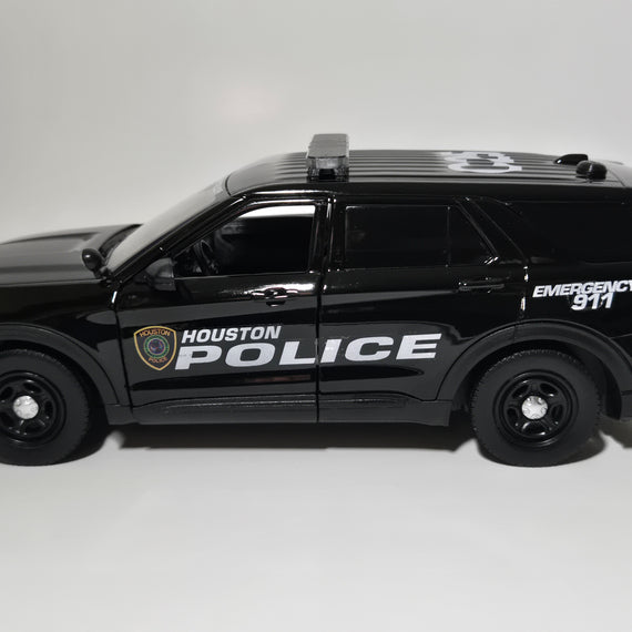 Custom 1/24th scale Houston, Texas Police 2022 Ford Police Interceptor Utility diecast car (all black car)