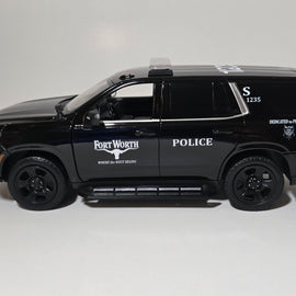 Custom 1/24th scale Fort Worth, Texas Police 2025 Chevrolet Tahoe Police Pursuit Vehicle (all black car)