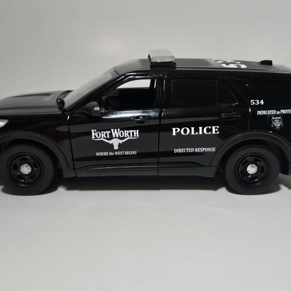 Custom 1/24th scale Fort Worth, Texas Police 2022 Ford Police Interceptor Utility diecast model (all black car)