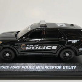 Custom 1/43rd scale Houston, Texas Police 2022 Ford Police Interceptor Utility diecast car (black car with white graphics)