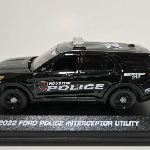 Custom 1/43rd scale Houston, Texas Police 2022 Ford Police Interceptor Utility diecast car (black car with white graphics)