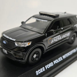 Custom 1/43rd scale Houston, Texas Police 2022 Ford Police Interceptor Utility diecast car (black car with white graphics)