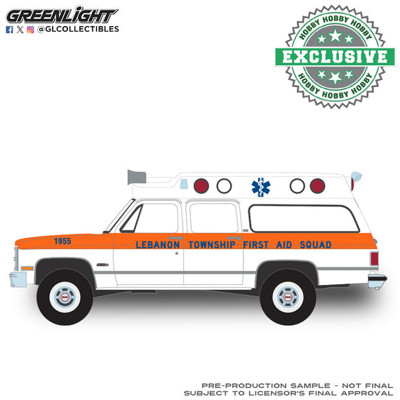 #30509 - 1/64th scale Lebanon Township, New Jersey First Aid Squad 1984 GMC Suburban 2500 Sierra Classic Ambulance  ***HOBBY EXCLUSIVE***