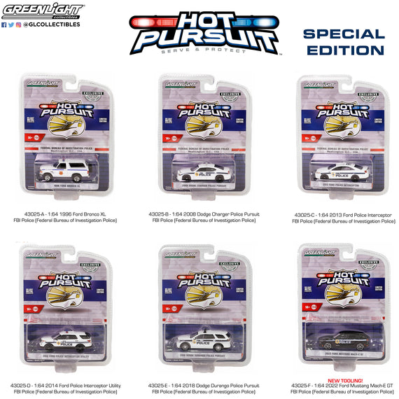 #43025 - 1/64th scale Hot Pursuit Special Edition: Cars of the Federal Bureau of Investigation (FBI) Police 6-Car Set