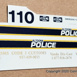 1/43rd scale Altoona, Pennsylvania Police Decals