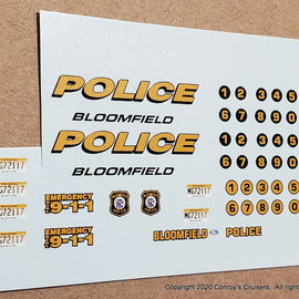 1/43rd scale Bloomfield, New Jersey Police Decals