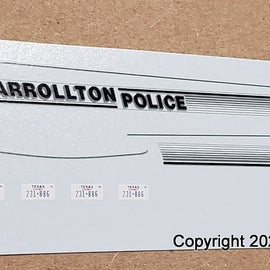 1/43rd scale Carrollton, Texas Police Decals (old graphics - black/gray)