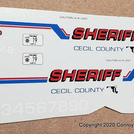 1/43rd scale Cecil County, Maryland Sheriff Decals