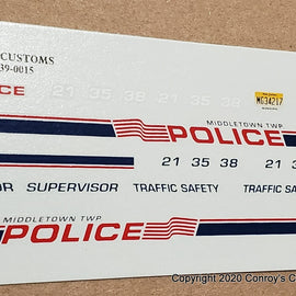 1/43rd scale Middletown Township, New Jersey Police Decals