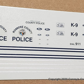 1/43rd scale Roanoke County, Virginia Police Decals