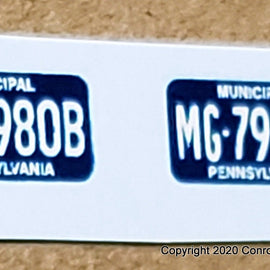 1/24th scale Pennsylvania MG License Plate Decals