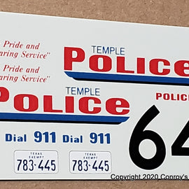 1/24th scale Temple, Texas Police Decals (old graphics)