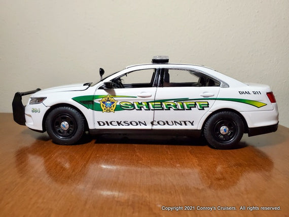 Custom 1/24th scale Dickson County, Tennessee Sheriff Ford Police Interceptor Sedan diecast car