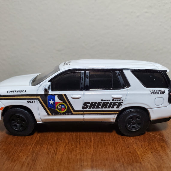 Custom 1/64th scale Bexar County, Texas Sheriff Supervisor 2022 Chevrolet Tahoe Police Pursuit Vehicle #9937 (Slicktop)