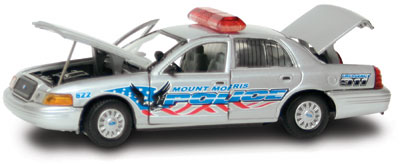 Police car Mount Morris, New Jersey Ford Crown Victoria Police Interceptor driver side view doors open, hood open, trunk open