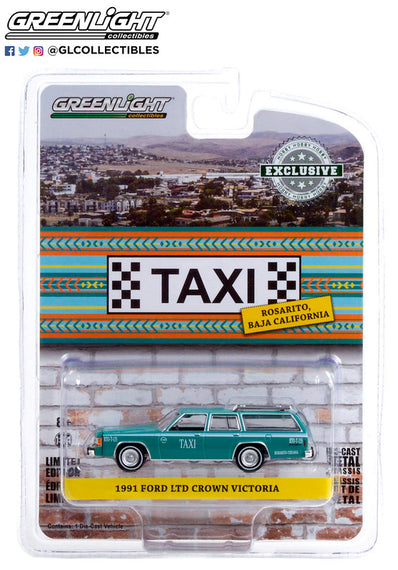 #30225 1/64th scale Rosarito, Baja California, Mexico Taxi 1991 Ford LTD Crown Victoria Station Wagon (Teal with white stripes)  ***HOBBY EXCLUSIVE***