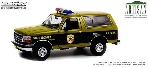 #19113 - 1/18th scale Maryland State Police Bloodhound Search Team K-9 Patrol 1996 Ford Bronco